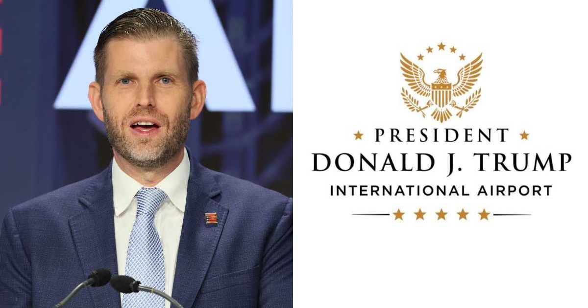 Donald Trump’s son Eric Trump unveils new logo for Donald J Trump International Airport (M. Santiago/Getty Images, Eric Trump/X)