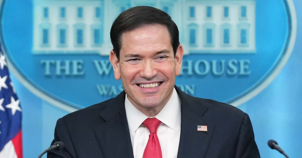 Marco Rubio brought humor to the White House briefing as he joked about serving as acting press secretary amid a crowded room of reporters (AP Photo/Mark Schiefelbein)