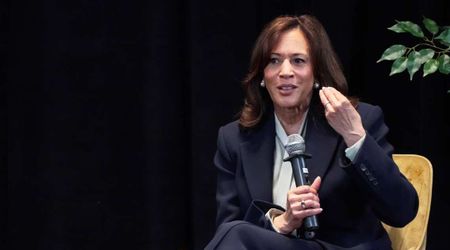 Kamala Harris cheered after calling Trump’s Iran war stance ‘bull****’ at fiery public appearance