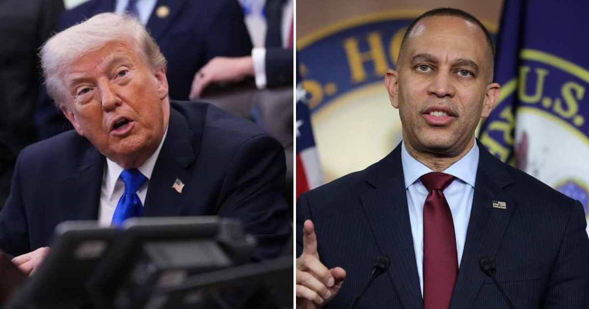 President Donald Trump accused House Minority Leader Hakeem Jeffries of 'inciting violence' by linking his rhetoric to the attempted White House Correspondents' Dinner shooting (Getty Images)