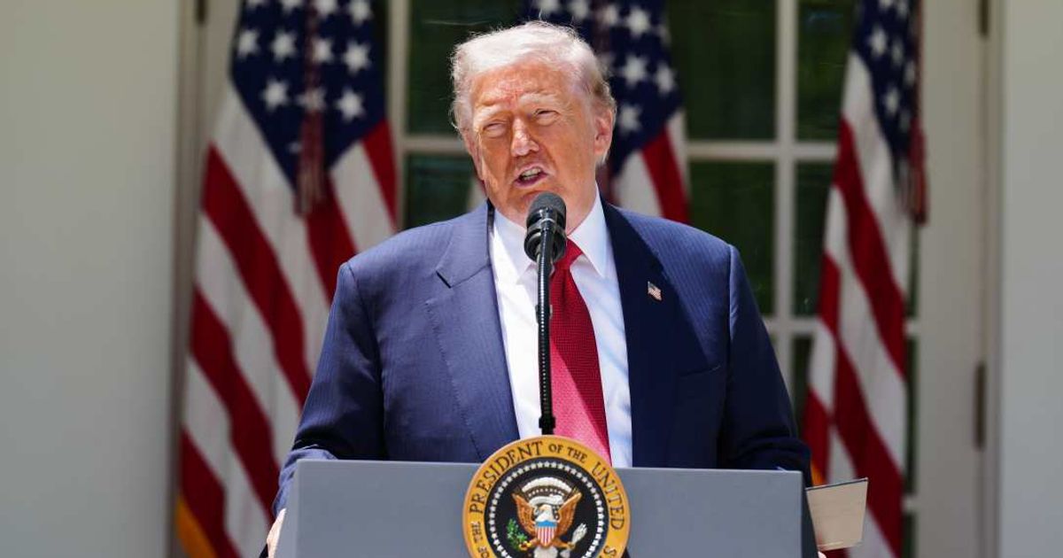 President Donald Trump speaks at a luncheon for mothers on Friday, May 8, 2026, in the Rose Garden of the White House in Washington, DC (AP Photo/Jacquelyn Martin)