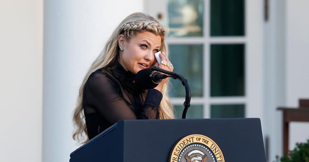 Erika Kirk reflected on Charlie’s dedication to faith, family, and country, saying his commitment to truth shaped the purpose-driven life he lived before his death (Kevin Dietsch/Getty Images)