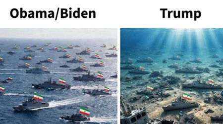 Trump contrasts his Iran policy with Obama-Biden in AI image showing ‘sunken’ warships