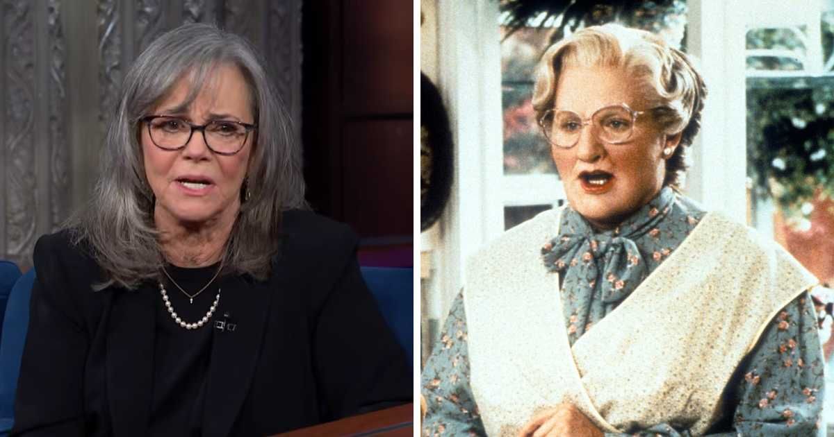 Sally Field recalled Robin Williams’ relentless improvisation attempts while filming the 1993 comedy ‘Mrs Doubtfire’ (Screengrab/ The Late Show with Stephen Colbert/YouTube, Getty Images)