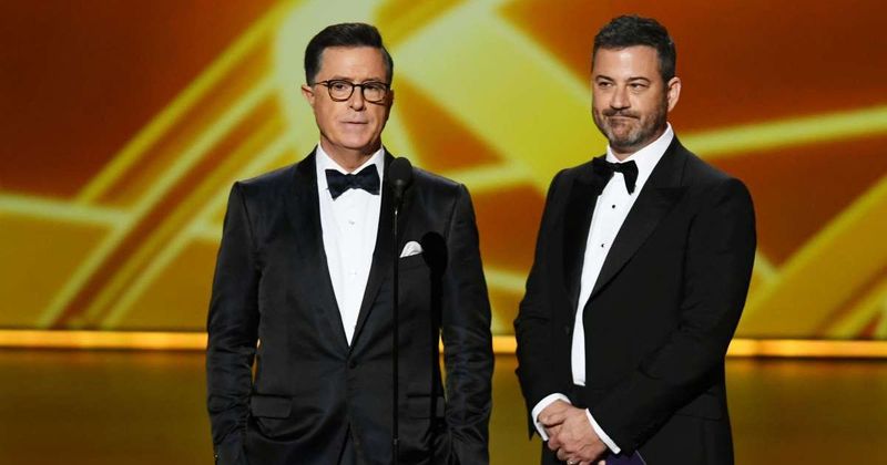 Kimmel steps aside for Colbert’s farewell as late-night TV nears end of an era