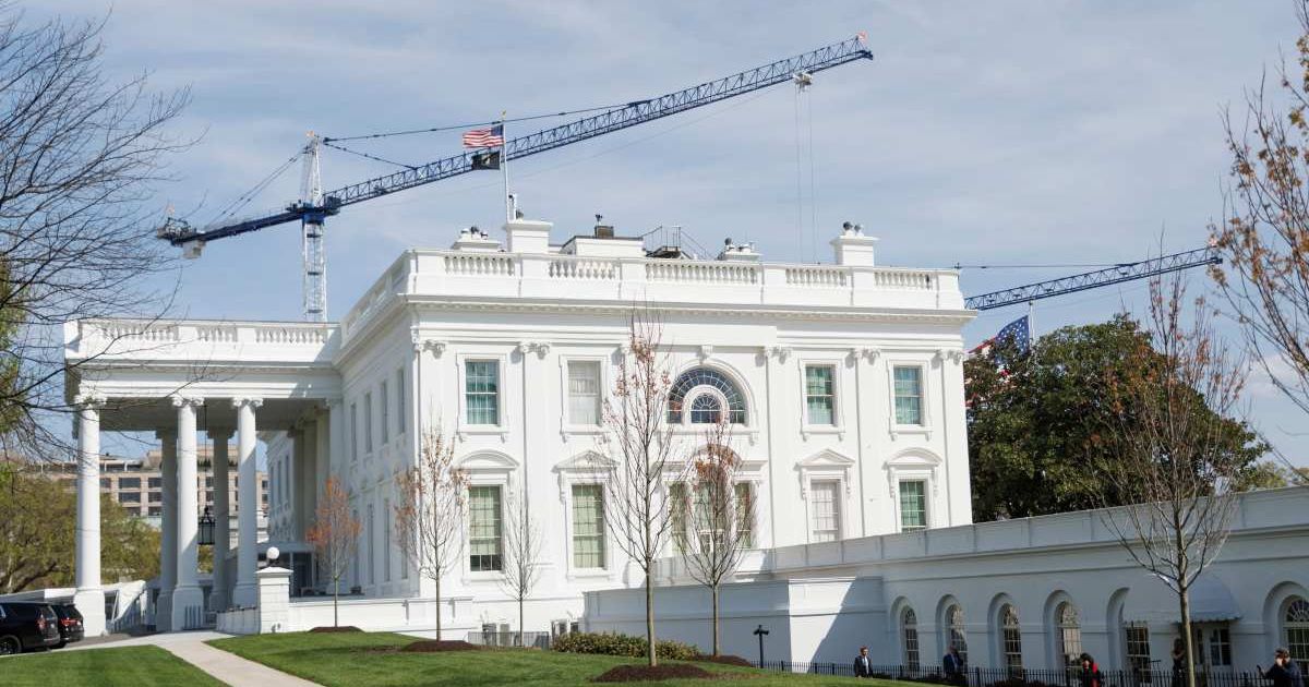 Tower cranes being used for construction of the White House Ballroom are seen at the White House, on Tuesday, March 31, 2026, in Washington AP Photo/Tom Brenner)