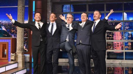 Stephen Colbert reunites Kimmel, Meyers and John Oliver on ‘Late Show’ final week to discuss Trump
