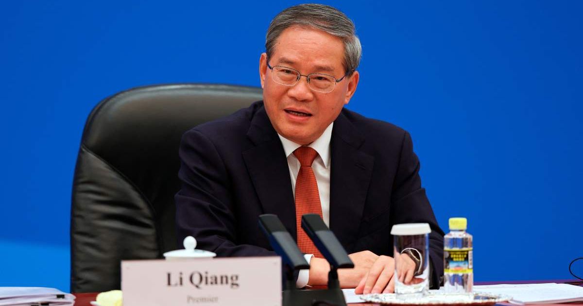 Chinese Premier Li Qiang meets with US business representatives, at the Great Hall of the People in Beijing, Thursday, May 14, 2026 (Go Nakamura/Pool Photo via AP)