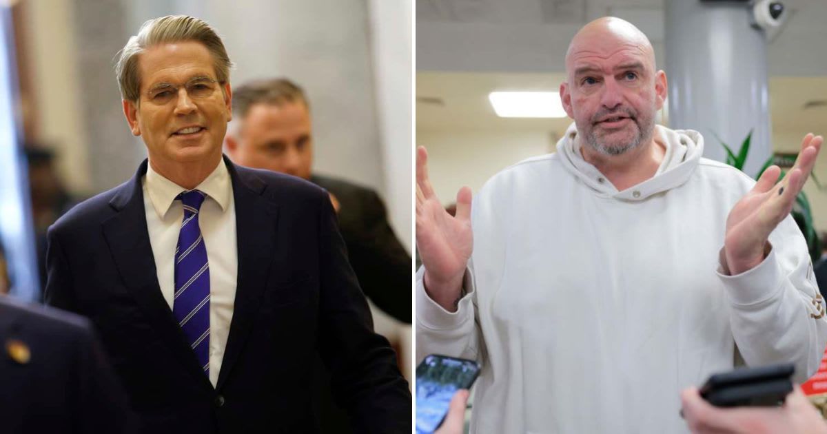 Treasury Secretary Scott Bessent appreciated Senator John Fetterman for rising above party line and prioritizing the country by confirming Kevin Warsh as the Federal Reserve chair (Kevin Dietsch/Getty, Anna Moneymaker/Getty Images)