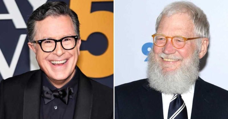David Letterman and Stephen Colbert get revenge on CBS as furniture is tossed off rooftop during stunt