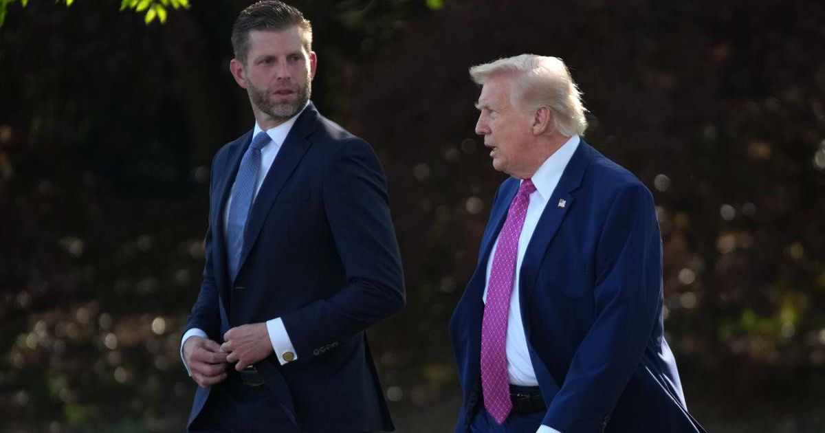 President Donald Trump's son Eric Trump threatened to sue anchor Jen Psaki and MS NOW after the network questioned China business deals (Andrew Harnik/Getty Images)