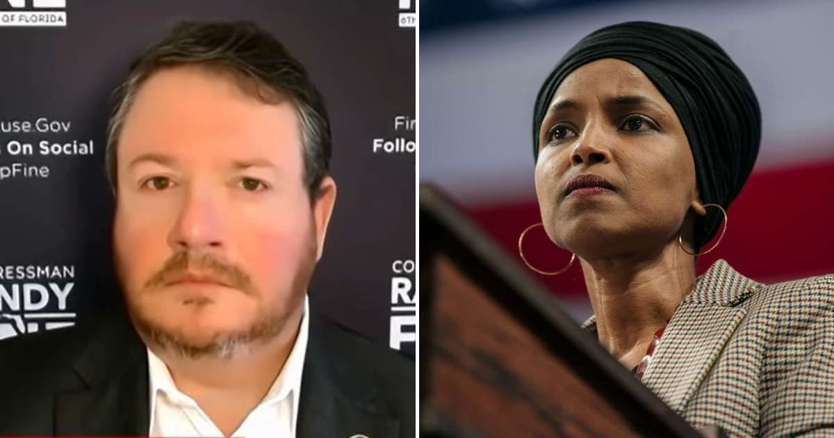 Republican Congressman Randy Fine questioned Rep Ilhan Omar's loyalty to the US over her alleged Somali citizenship (Screengrab/ Randy Fine/ YouTube, Getty Images)