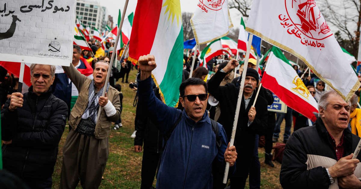 A large-scale march demanding regime change in Iran flooded the streets near Capitol Hill on Saturday, May 16 (Samuel Corum/Getty Images)