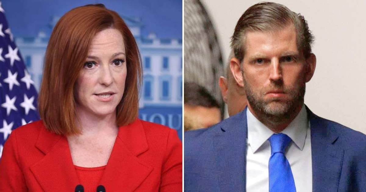 Eric Trump accused Jen Psaki and MSNBC of false reporting, saying financial records prove he had no role in the China-linked company (Getty Images)