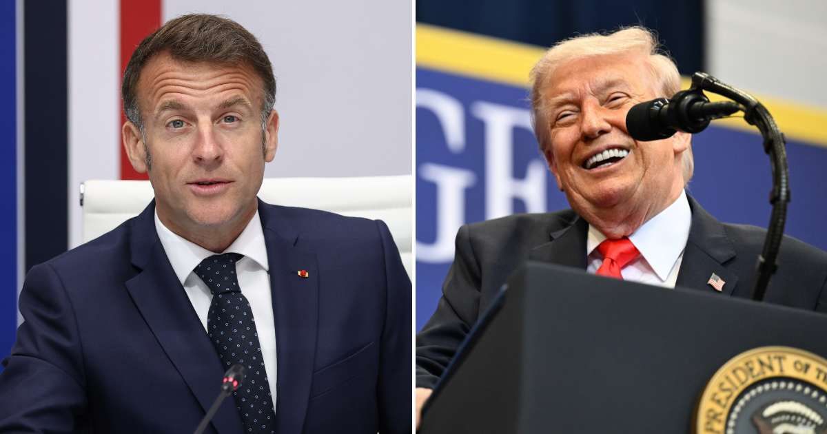 Social media users debated a claim that Emmanuel Macron blamed Donald Trump for America’s decline and rising global crises (AP Photo)