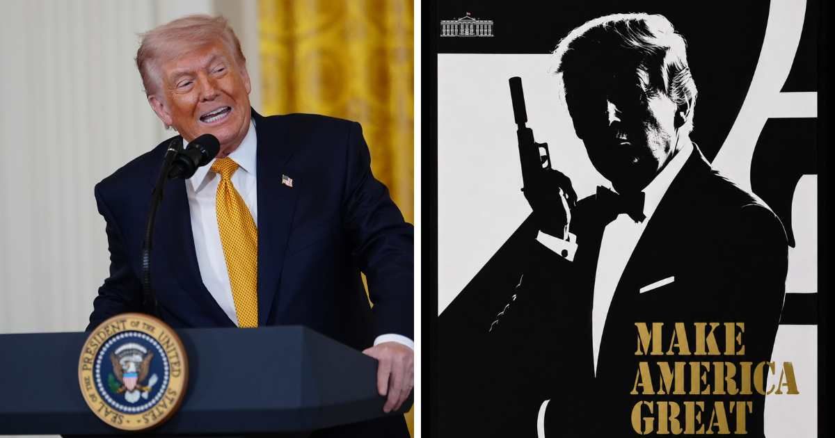 White House posted an image of President Donald Trump as a silhouetted 007 in a faux movie poster in response to the announcement that auditions have kicked off to find the next super spy (WhiteHouse/X and Getty Images)
