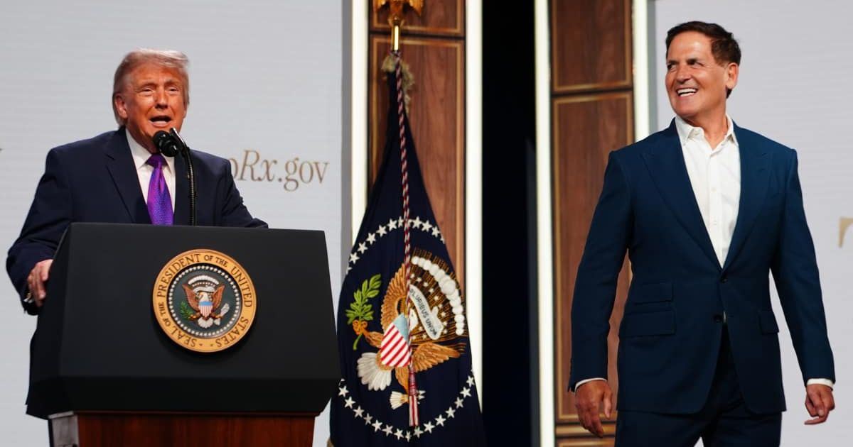 Mark Cuban declined to discuss his political views after appearing with President Donald Trump at a White House event promoting lower prescription d**g prices (AP Photo)