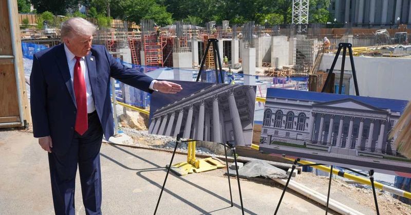 Trump backs White House ballroom project while touring build site