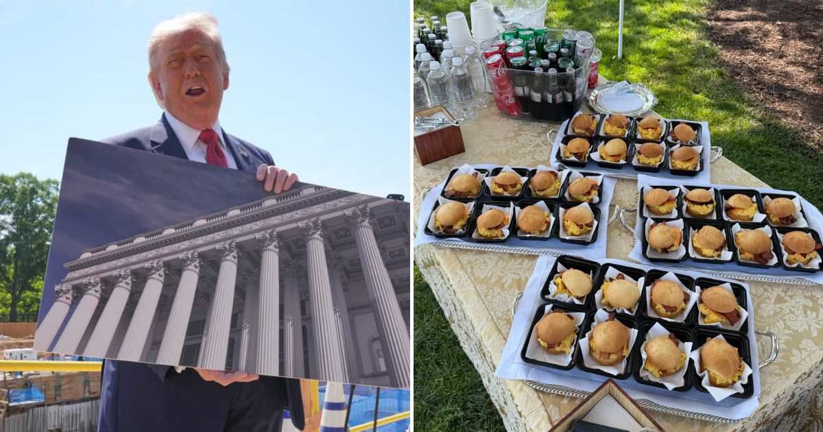 Donald Trump offered breakfast sandwiches and Diet Coke to reporters at the White House construction site (AP Images, X @MargoMartin47)