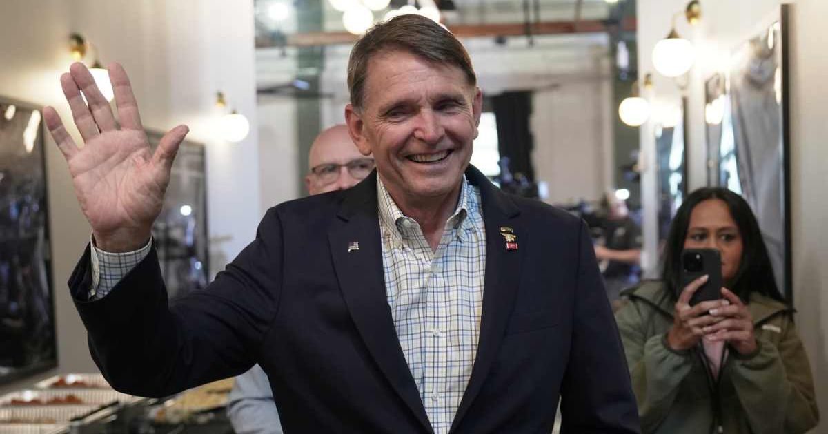 Republican congressional candidate Ed Gallrein greets supporters during an election night event Tuesday, May 19, 2026, in Covington, Kentucky (AP Photo/Joshua A. Bickel) 