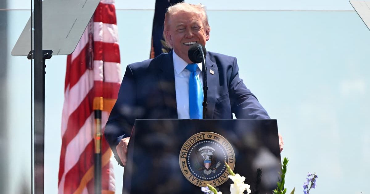 President Donald Trump delivers the commencement address at the US Coast Guard Academy in New London, Conn, Wednesday, May 20, 2026 (AP Photo/Jessica Hill)