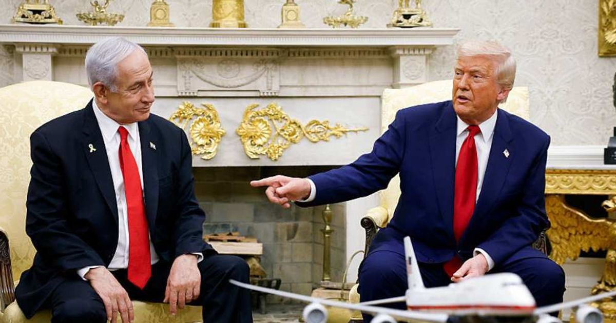 President Donald Trump answered questions about his recent conversation with Benjamin Netanyahu before departing for the US Coast Guard Academy commencement ceremony on Wednesday, May 20 (Getty Images) 