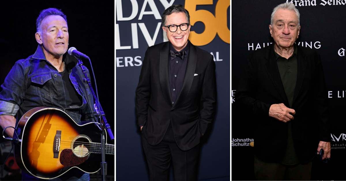 Bruce Springsteen and Robert De Niro used Stephen Colbert’s farewell week episode to once again take digs at Donald Trump (Getty Images)