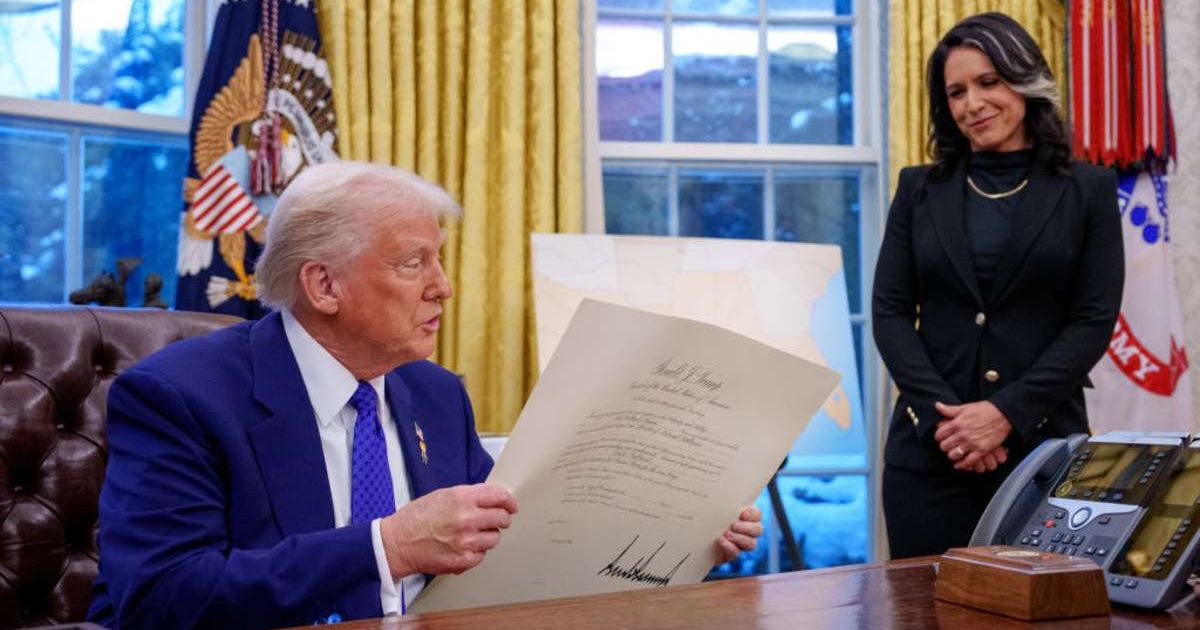 Donald Trump praises Tulsi Gabbard’s work as ‘incredible’ and supports her decision to step down (Andrew Harnik/Getty Images)