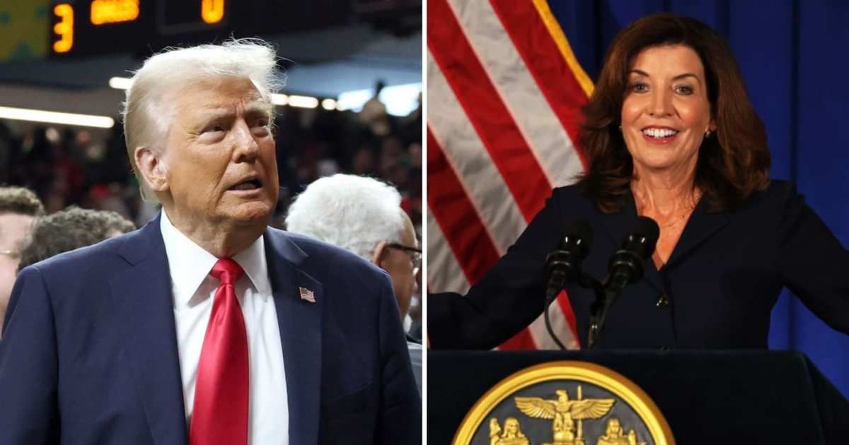 President Donald Trump intensified his long-running feud with New York Governor Kathy Hochul during a political rally (Getty Images)
