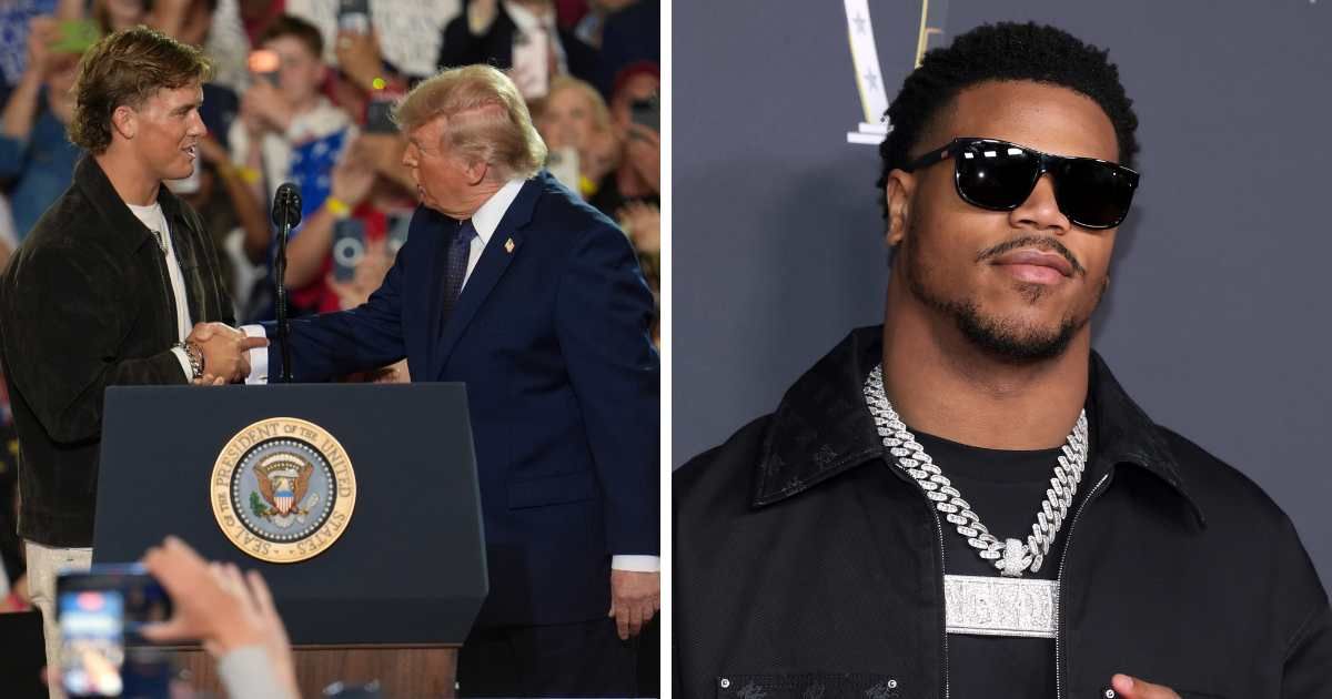 Jaxson Dart introduced Donald Trump at a New York rally, where Trump praised the Giants quarterback as a future Hall of Famer (Getty Images and AP Photos)