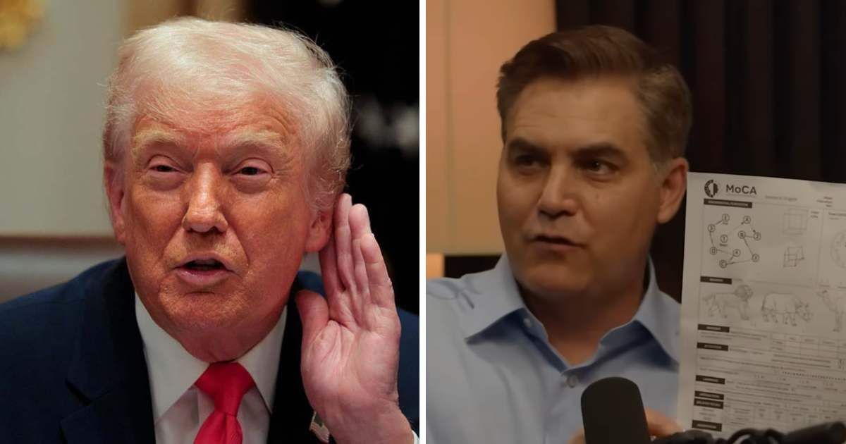On his podcast, Jim Acosta took the Montreal Cognitive Assessment test, which Donald Trump has repeatedly boasted about acing (Getty Images, Screengrab/Jim Acosta/YouTube)