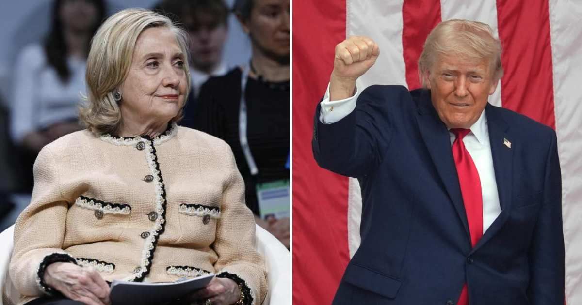 A post featured an alleged Truth Social post from Donald Trump threatening to send Hillary Clinton to Iran as an ‘hitman’ (Getty Images, AP Photo/Alex Brandon)
