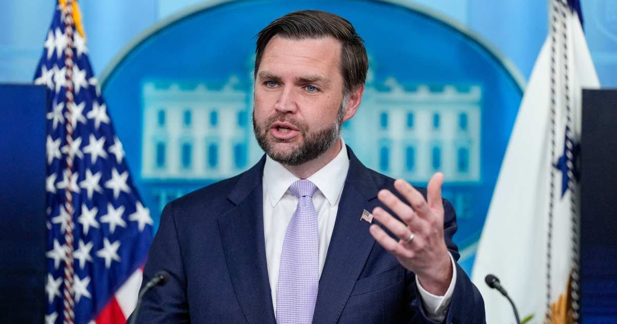 JD Vance admitted that negotiations over Iran’s enriched uranium stockpile and enrichment capabilities remain highly sensitive while speaking to reporters at Joint Base Andrews on Thursday, May 28 (AP Photo/Manuel Balce Ceneta) 