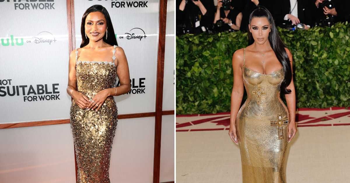 Mindy Kaling stunned in curve-hugging gold sequins while channeling Kim Kardashian (Theo Wargo, Jackson Lee/Getty Images)