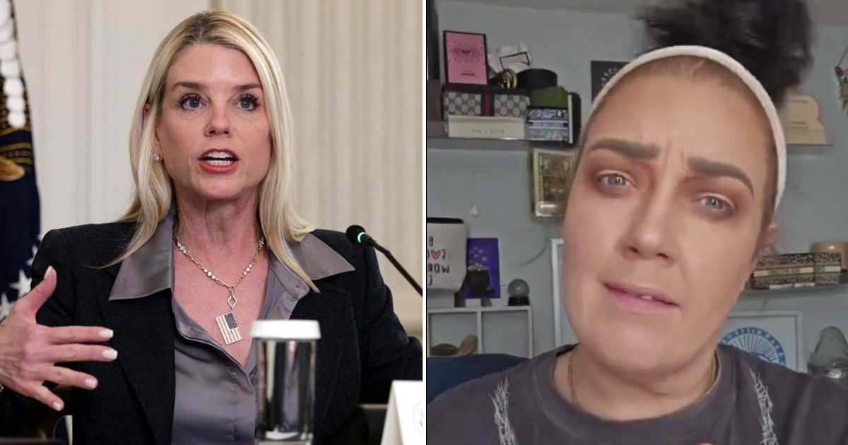 Caitlyn Aguiar, the creator of the video, repeatedly invoked a 'MAGA Lord Jesus' while expressing hope that Pam Bondi's thyroid cancer would worsen and cause her significant suffering (Alex Wong/Getty Images, Screengrab/@libsoftiktok/X)