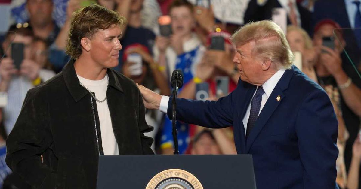Donald Trump heaped praise on Jaxson Dart during an interview after the Giants quarterback introduced him at a New York rally (AP Photo/Ryan Murphy)