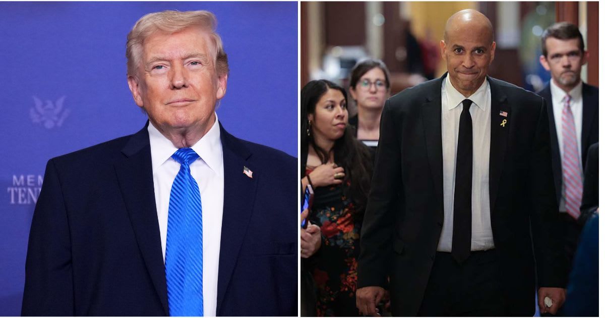 Cory Booker says Trump’s push for a $1.8 billion anti-weaponization fund could push Republicans away (AP Photo/Mark Schiefelbein, Photo by Win McNamee/Getty Images)
