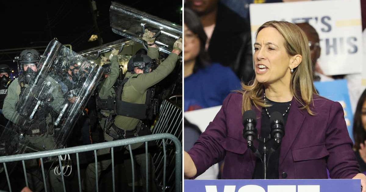 The DHS said visits were paused due to safety concerns from violent protests and resumed only after a secure perimeter was established (AP Photo/Angelina Katsanis, Michael M Santiago/Getty Images) 