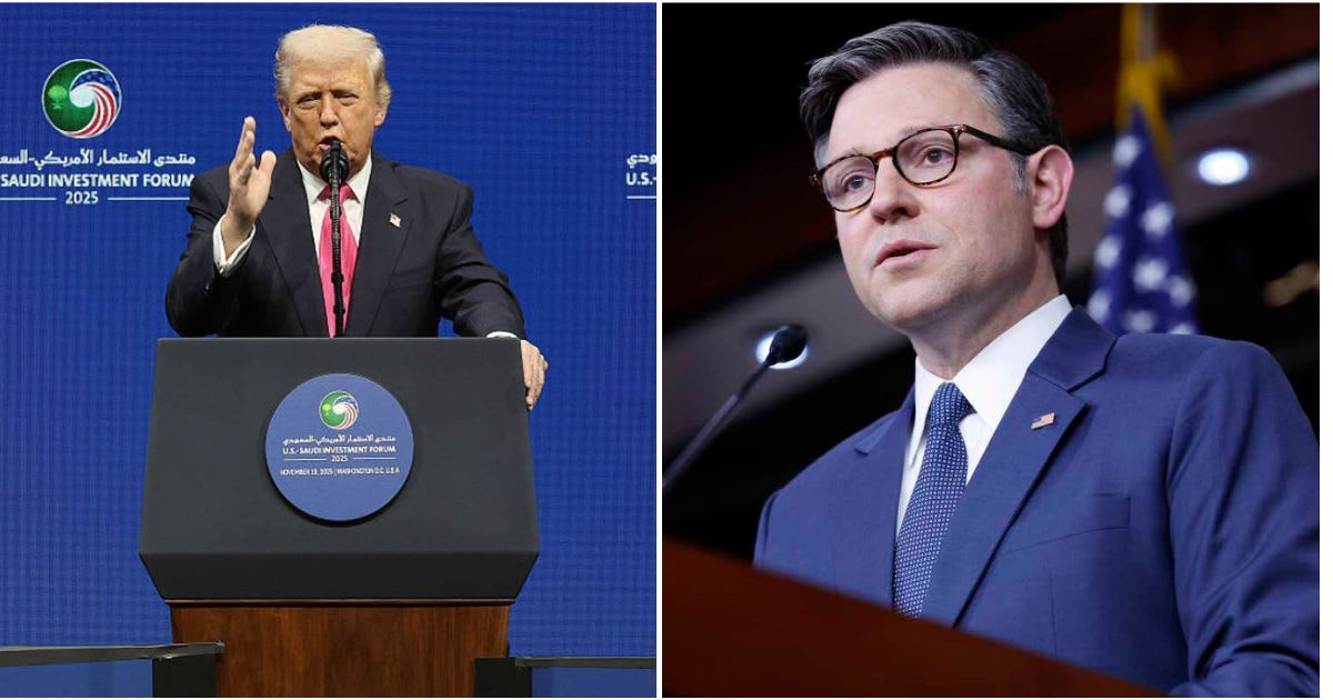 A planned meeting between Johnson and President Trump was called off last month after the Senate adjourned without approving a reconciliation bill (Photo by Win McNamee/Getty Images, Anna Moneymaker/Getty Images)