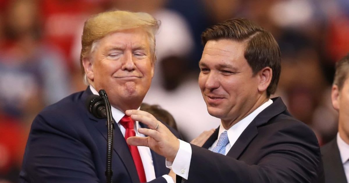 Donald Trump offered unusually warm words for Ron DeSantis during an appearance on the 'Pod Force One' podcast (Getty Images)