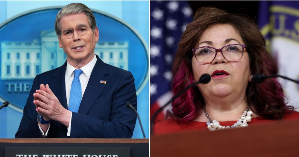 Treasury Secretary Scott Bessent called Rep Linda Sanchez 'slanderous' after she accused his department of granting 'immunity' from tax audits (AP Photo/Jacquelyn Martin, Kevin Dietsch/Getty Images)