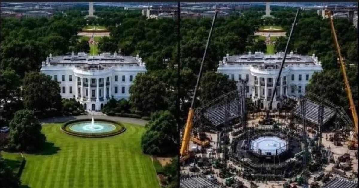 Viral pair of photos claim to show White House before and after the construction of UFC structure (@FarrowMia40582/X)