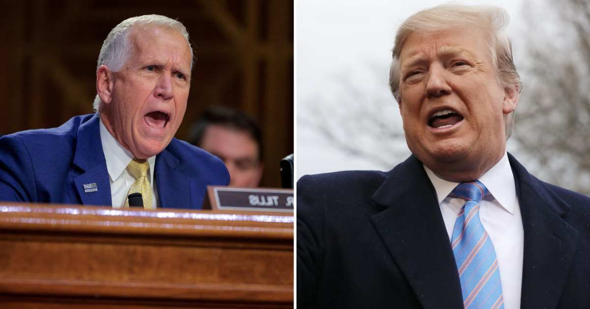 President Donald Trump called Thom Tillis a loser and defended Acting Attorney General Todd Blanche as widely respected despite the senator's opposition to his nomination (Getty Images)