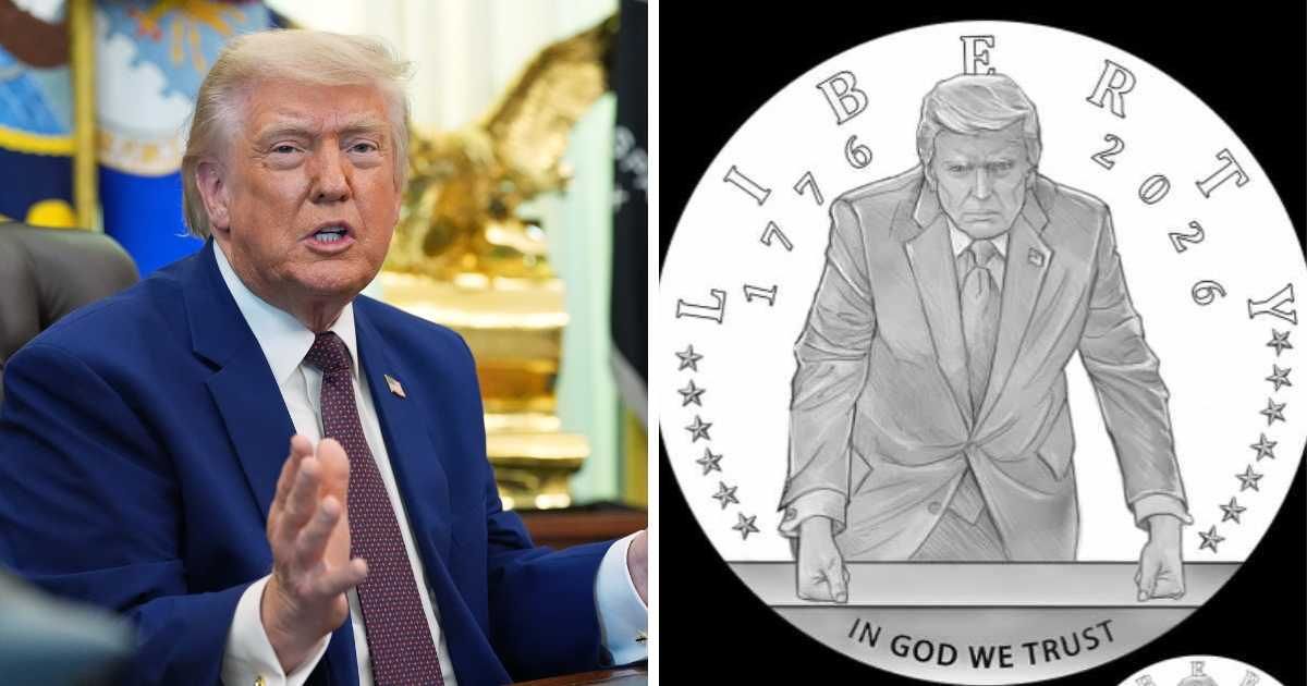 The design, approved by the Commission of Fine Arts, depicts President Donald Trump leaning on a desk beneath the word 'Liberty' (Getty Images, US Treasury)