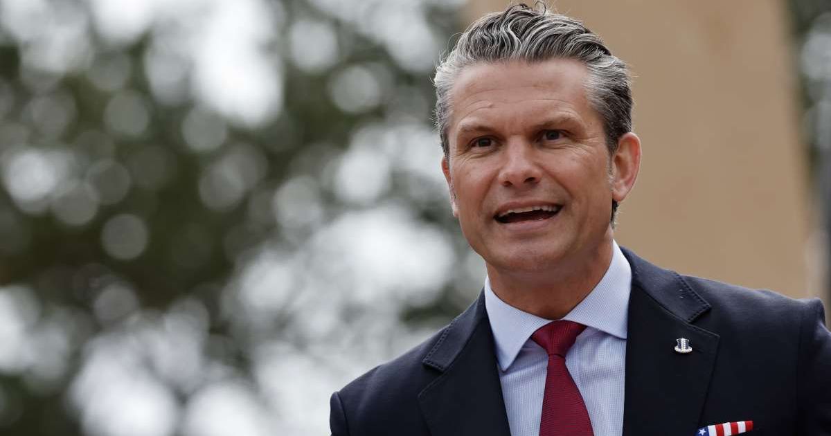 Defense Secretary Pete Hegseth delivers a speech at the US cemetery to commemorate the 82nd anniversary of the D-Day landings, in Colleville-sur-Mer, Normandy, France, Saturday, June 6, 2026 (AP Photo/Jeremias Gonzalez)