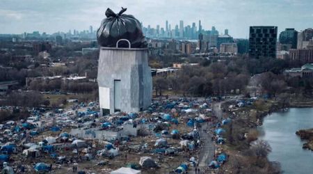 Trump shares bizarre AI image mocking Obama library with giant trash bag in dystopian scene