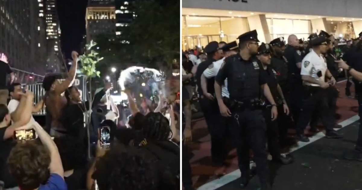 Videos posted across social media showed tensions escalating rapidly at a Bryant Park watch party following the Knicks' 115-111 loss to the Spurs on Monday, June 8 (Screengrab/@ScooterCasterNY/X)