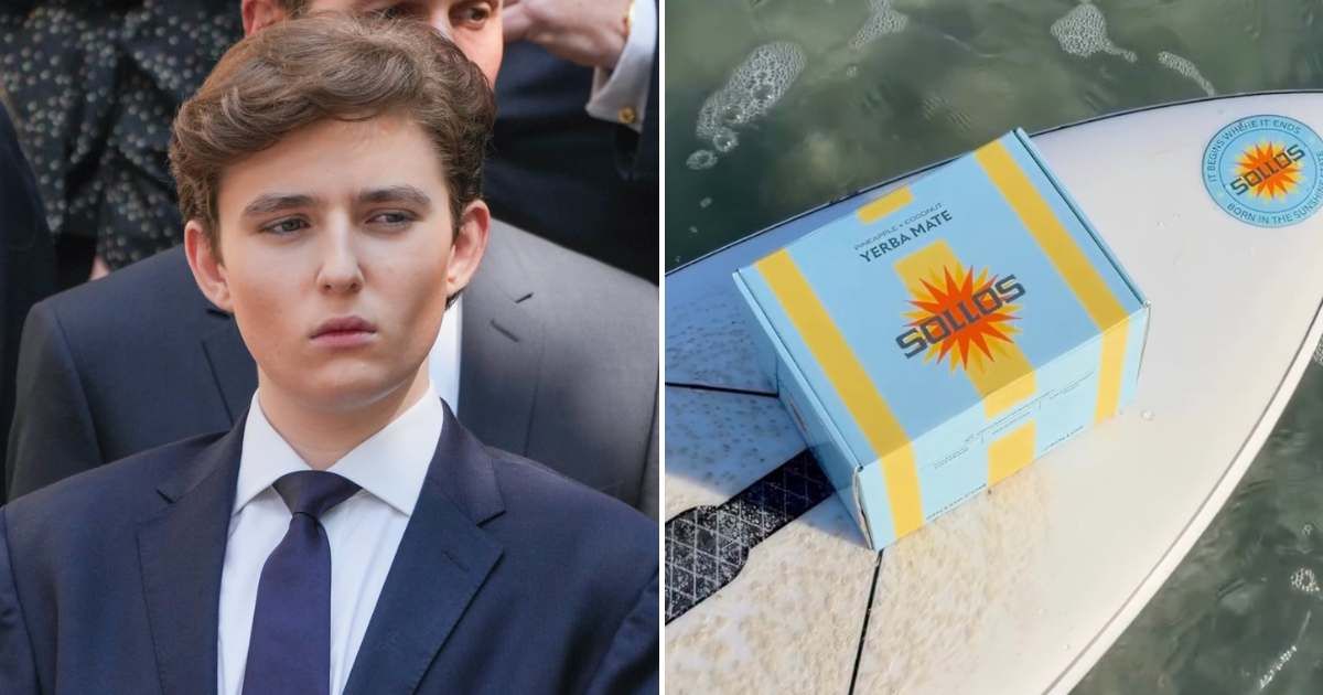 Barron Trump-backed beverage company SOLLOS has launched its first product, a yerba mate drink inspired by Florida's outdoor lifestyle (Getty Images, @sollos/Instagram)