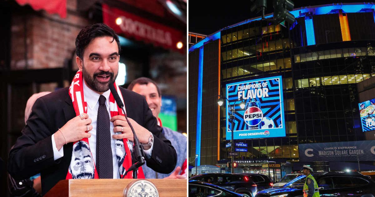 MSG is pushing back against Mayor Mamdani and the NYPD's decision to impose strict 'frozen zone' security measures ahead of Knicks Game 4 (AP Photo/Adam Gray, Kevin Mazur/Getty Images)