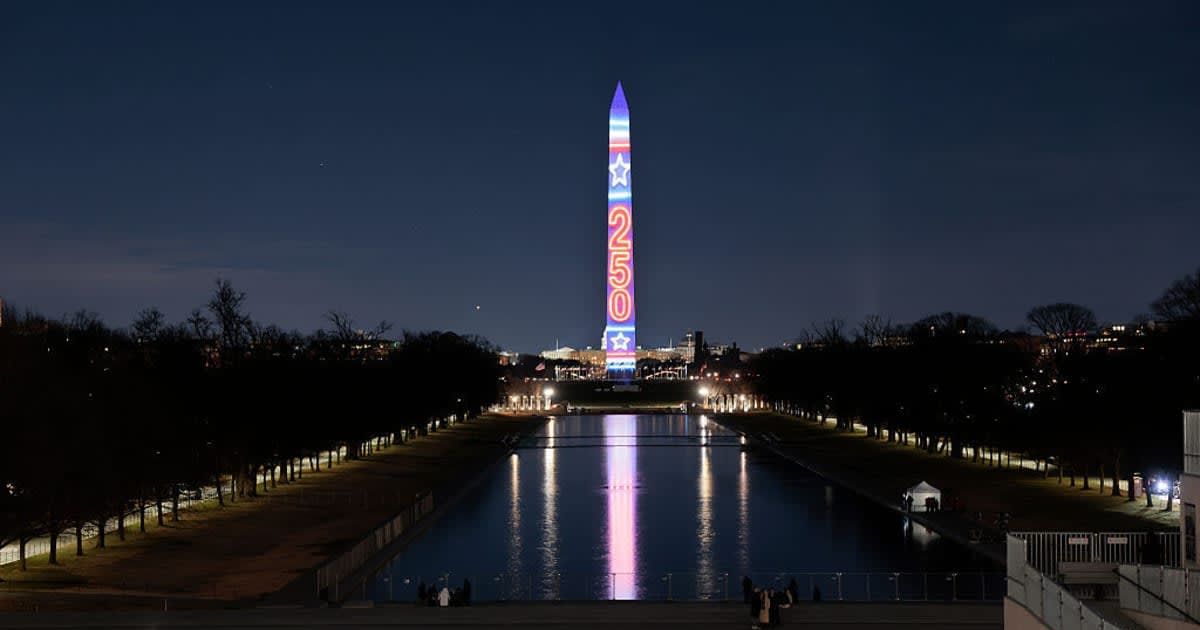 The Washington Monument was illuminated with Freedom 250 projections ahead of America 250 events in Washington, DC (Heather Diehl/Getty Images)